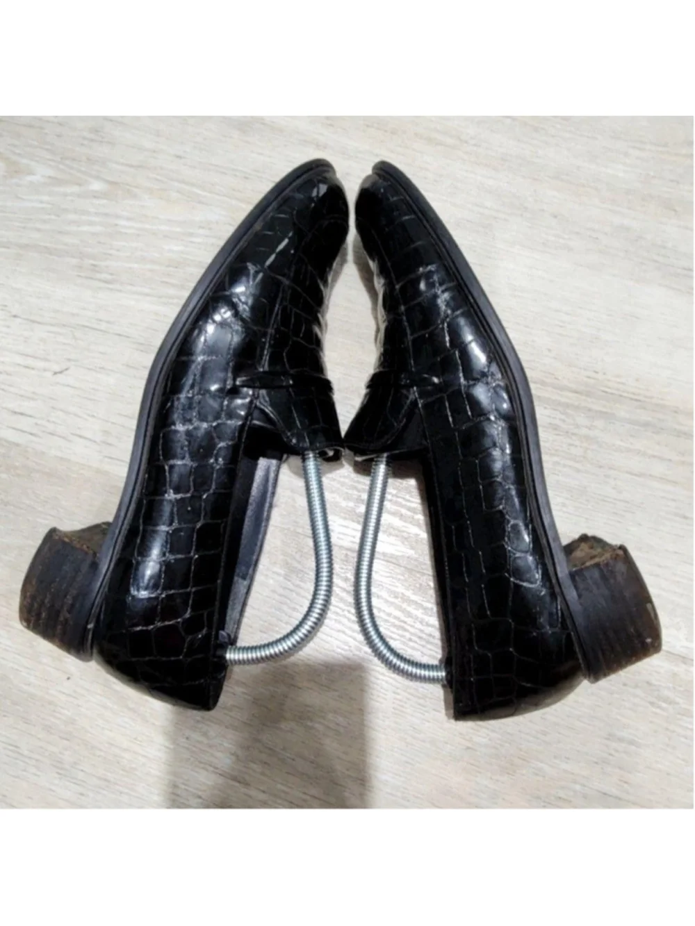 Stuart Weitzman Shoes Womens 7 Black Croc Embossed Loafer Flats Slip On Casual